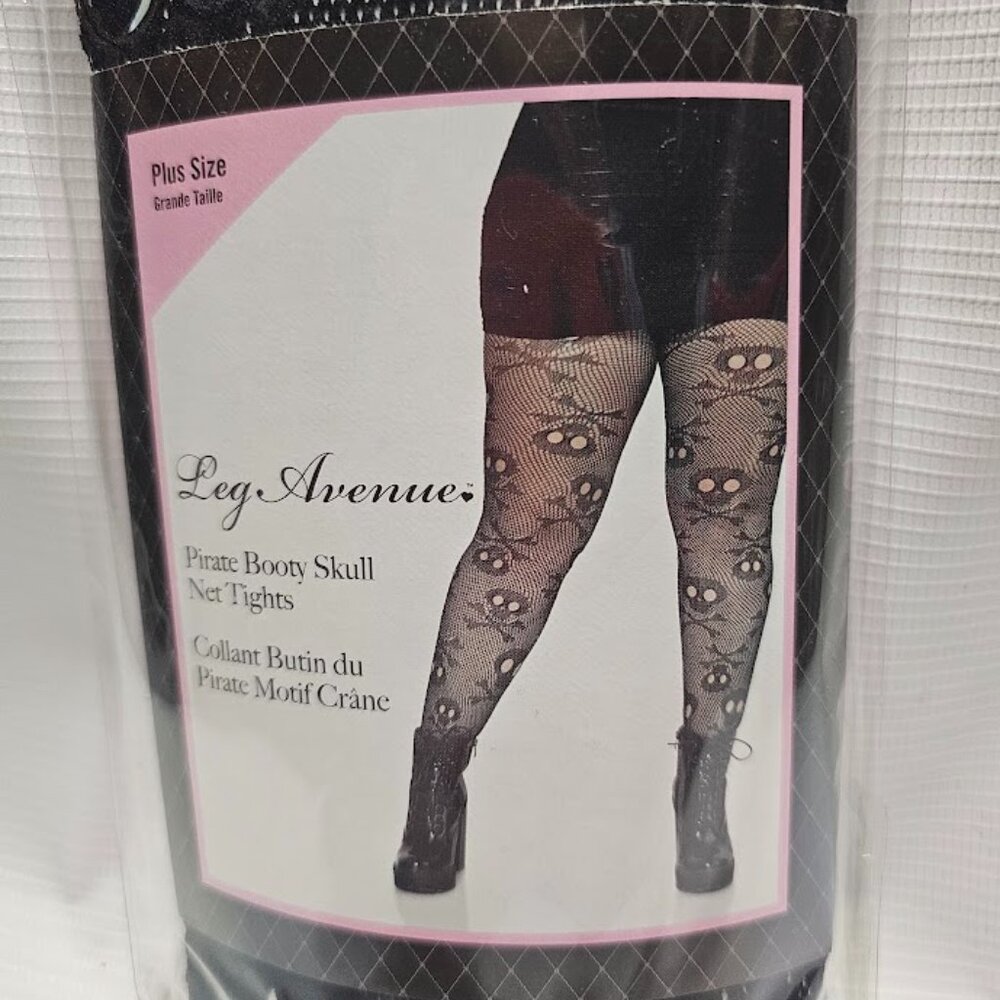Pirate Skull Fishnet Tights Black Plus Size Costume Legwear Halloween Goth NEW